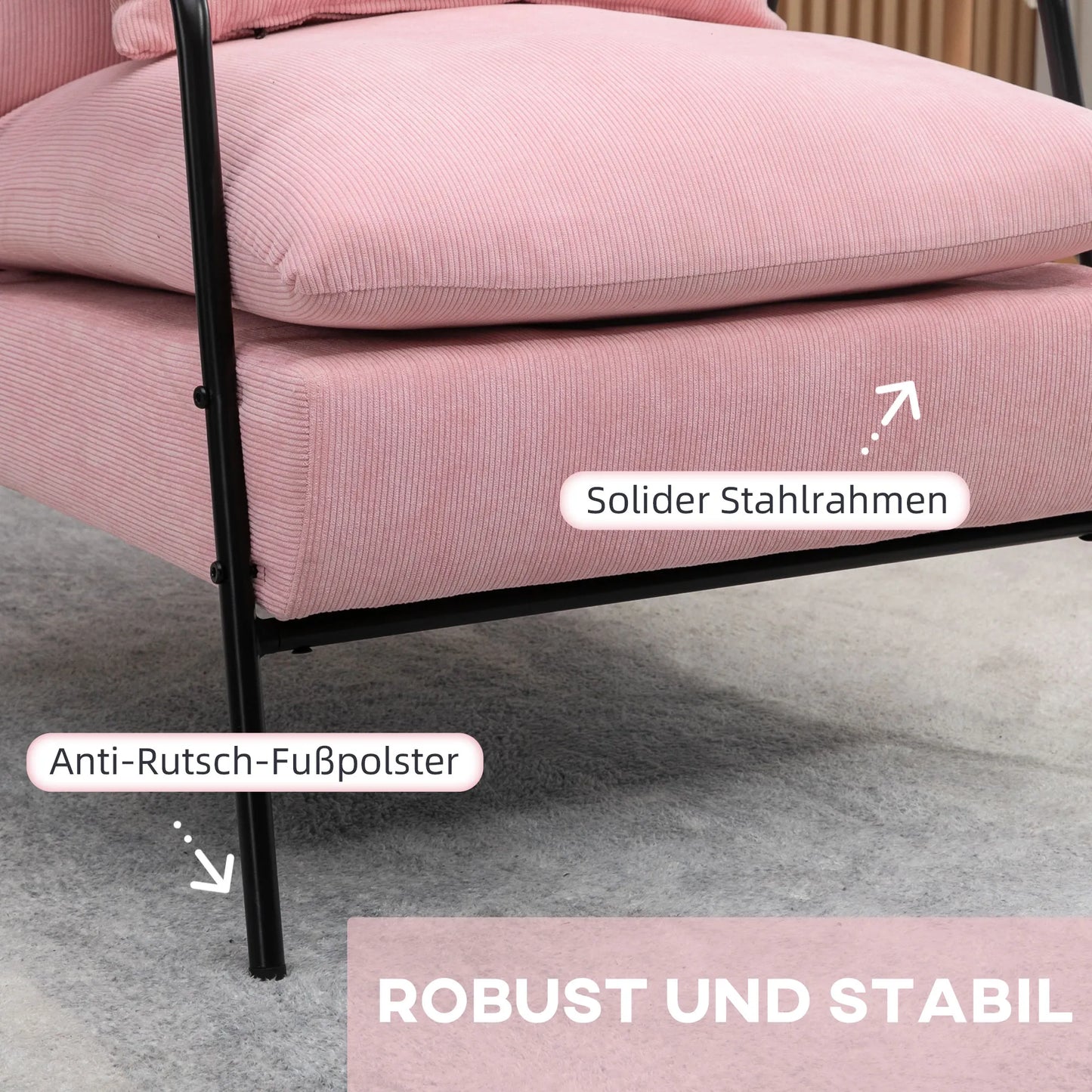 Fotelis su pakoja, su pagalvėlėmis, 68 cm x 91,5 cm x 88 cm, Rožinė