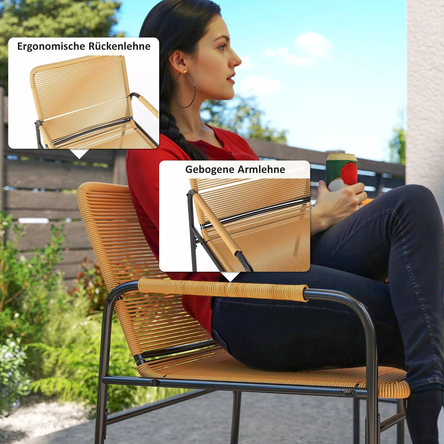 3 dalių rotango bistro komplektas, sėdimoji grupė, sodo baldų komplektas su 2 sodo kėdėmis, kavos staliukas 54 x 66 x 76 cm, geltonas