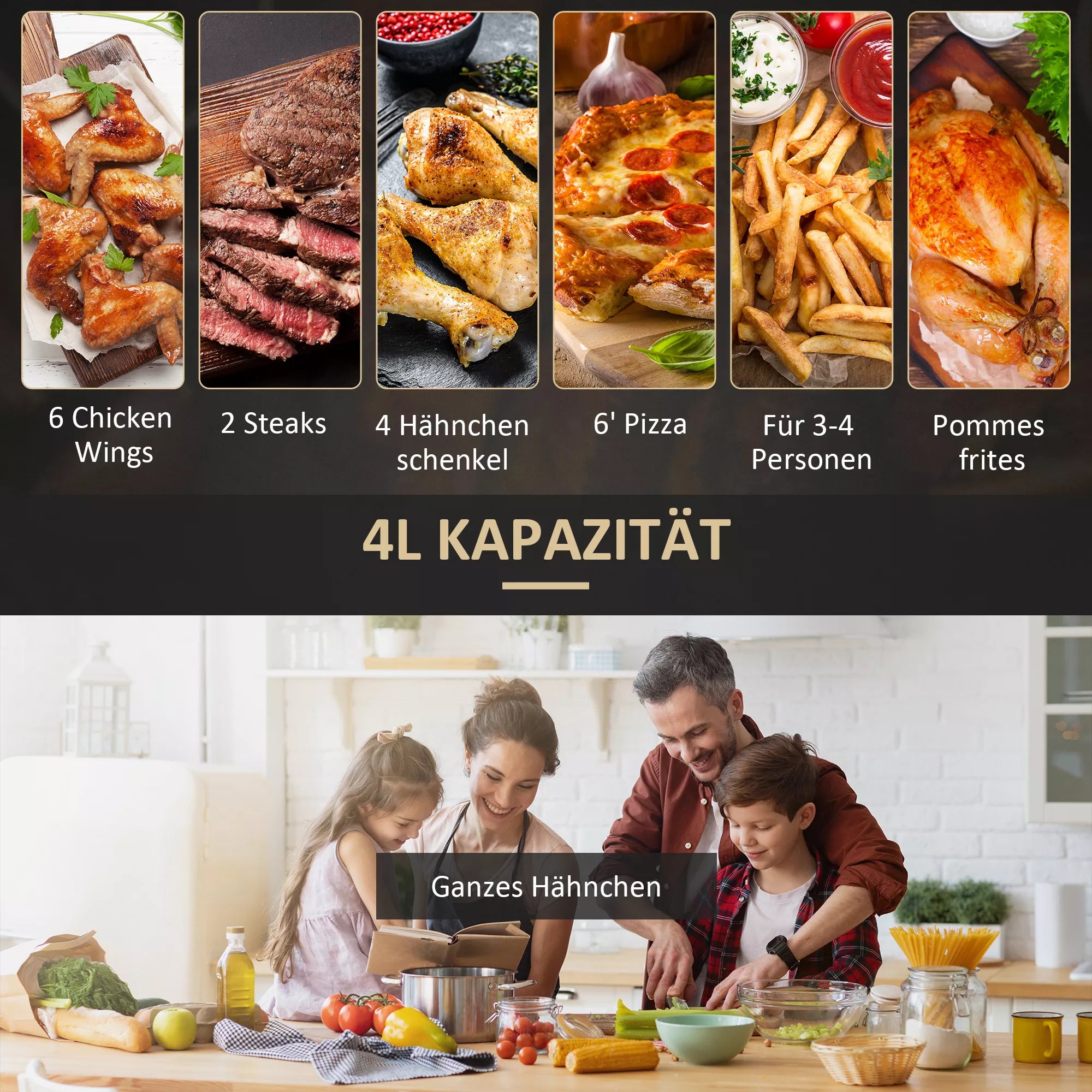 Karšto oro grucintuvas 4L, 12 programų, temperatūra 80-200° C, nelipni danga, juodas