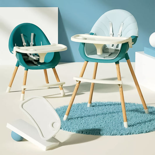 ECOTOYS 2-in-1 reguliuojama vaikiška maitinimo kėdutė, mėlyna (6–36 mėn.)