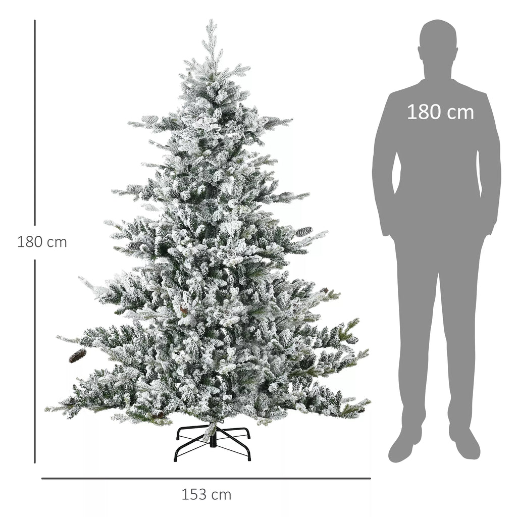 Kalėdinė eglutė, dirbtinė eglė, 1,80 m aukščio, sodri forma, realistiška išvaizda, sniego padengtos šakelės, pušies kankorėžiai