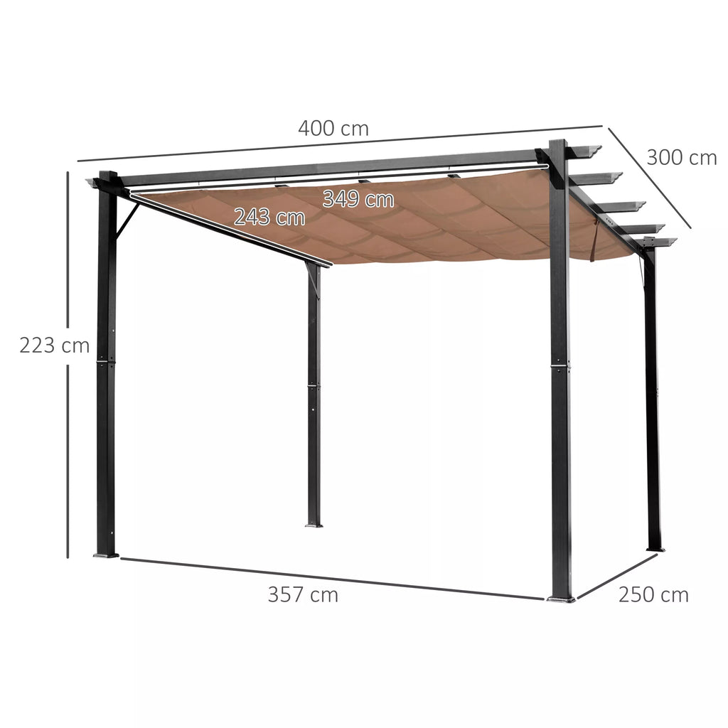 Pergola paviljonas su reguliuojamu audiniu stogu 3 x 4 m Terasos stogelis Aliuminio saulės apsauga Stogas Terasa Sodas Pilka+Ruda