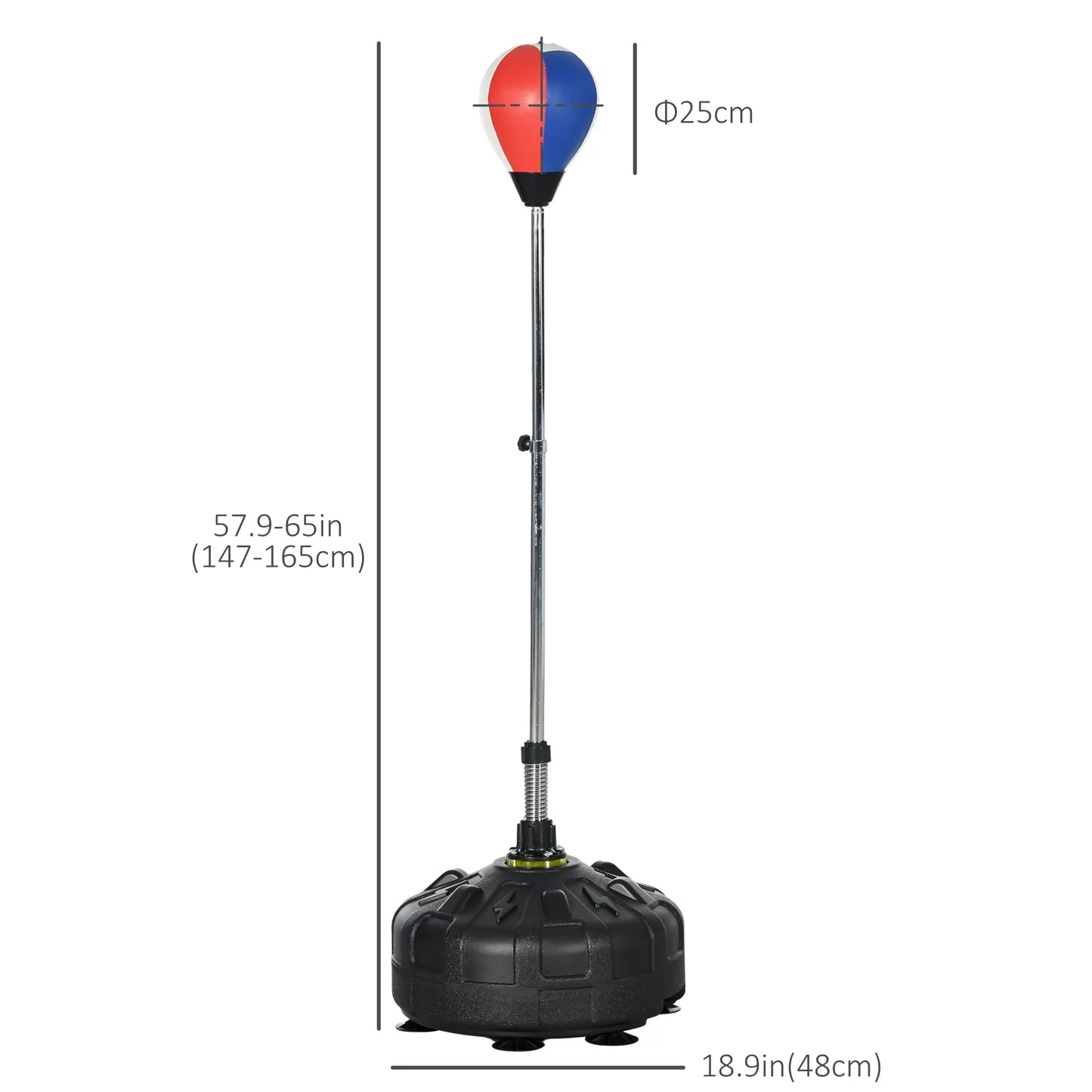 Smūgių maišas, aukštis reguliuojamas 147-165 cm, užpildoma bazė, plienas, Juoda+Raudona+Balta