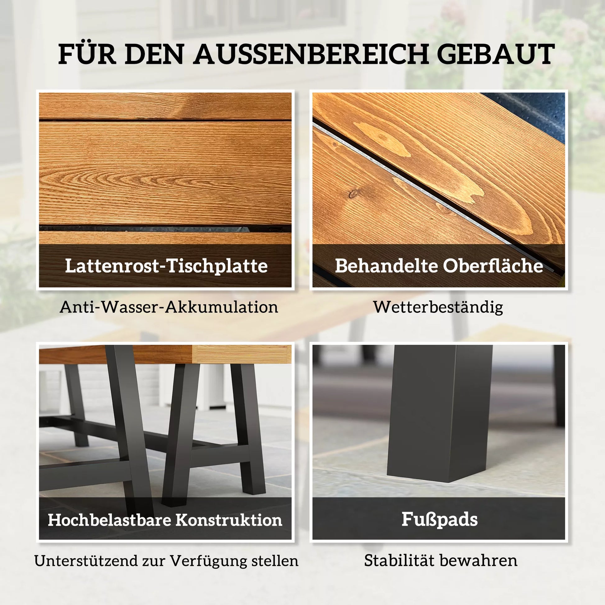 3 dalių medinė valgomojo grupė 4 asmenims Valgomojo stalas su 2 suolais Tiko mediena