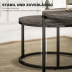 2er-Set runde Couchtische, stapelbare Beistelltische mit Metallrahmen, Wohnzimmertisch in Marmoroptik, Kaffeetisch, Grau
