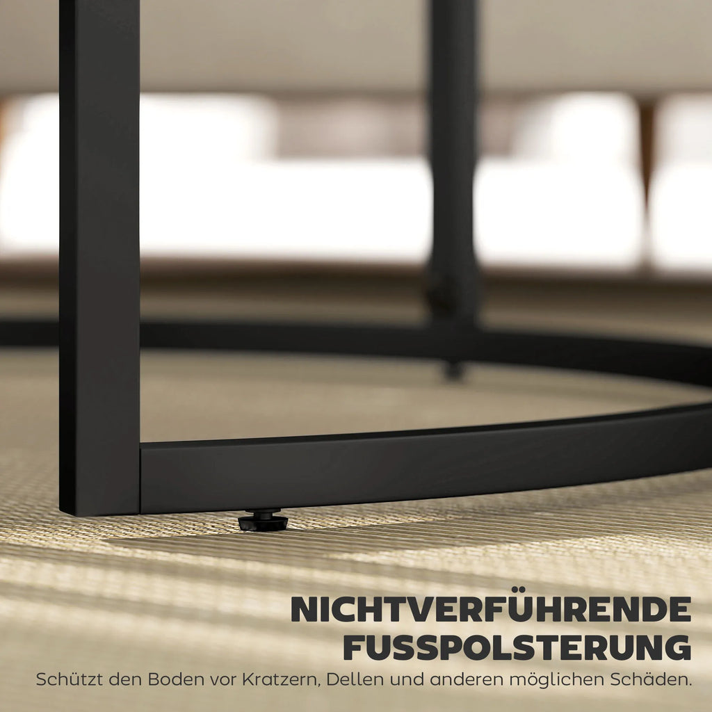 2er-Set runde Couchtische, stapelbare Beistelltische mit Metallrahmen, Wohnzimmertisch in Marmoroptik, Kaffeetisch, Grau