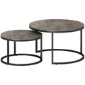 2er-Set runde Couchtische, stapelbare Beistelltische mit Metallrahmen, Wohnzimmertisch in Marmoroptik, Kaffeetisch, Grau