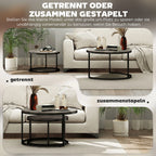2er-Set runde Couchtische, stapelbare Beistelltische mit Metallrahmen, Wohnzimmertisch in Marmoroptik, Kaffeetisch, Grau