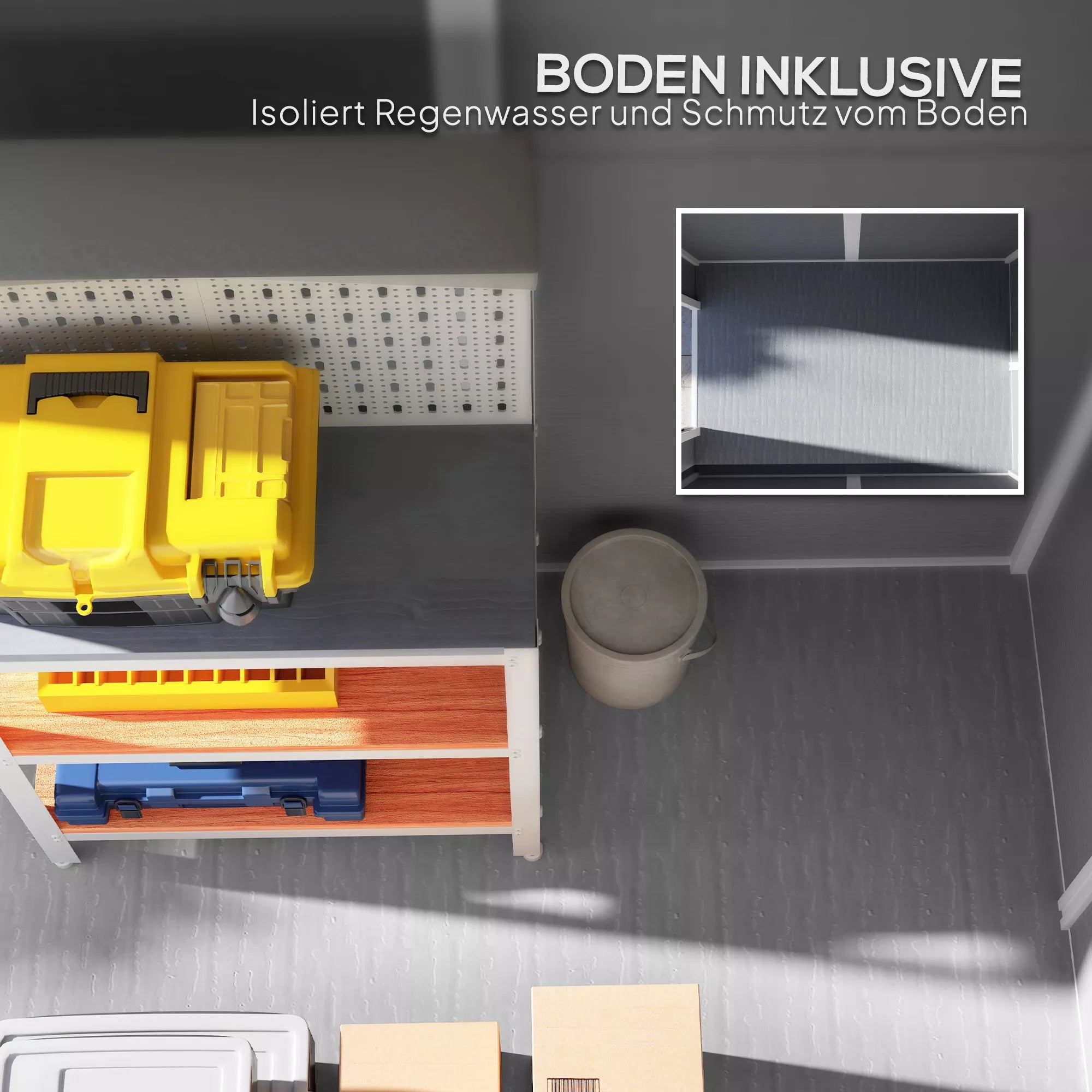 Sodo namelis, plastikinis sodo namelis su grindimis, langais, užrakinamomis durimis, skirtas sodui, 131B x 186T x 198H cm, pilkos spalvos