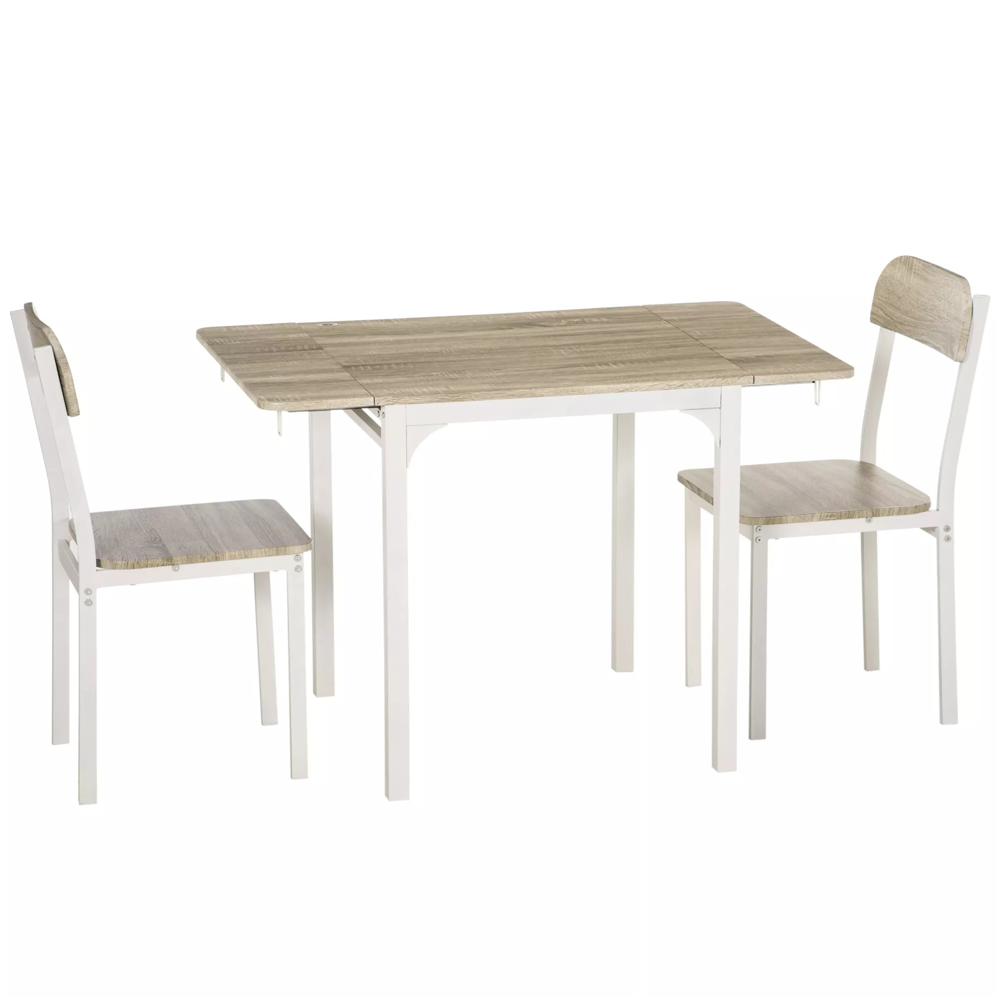 2 dalių sėdimoji grupė, sulankstomas valgomojo stalas su 2 kėdėmis, sulankstomas stalas, 110 cm x 70 cm x 75 cm, baltas + natūralus