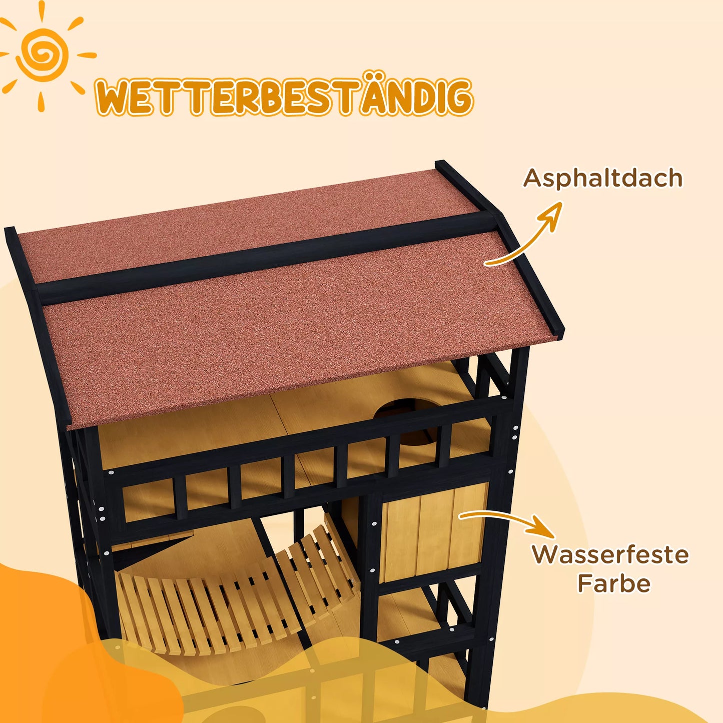 Kačių namelis, Kačių rojus su platformomis, pakabinamu tiltu ir kačių urvais, tinka iki 2 kačių, medinis