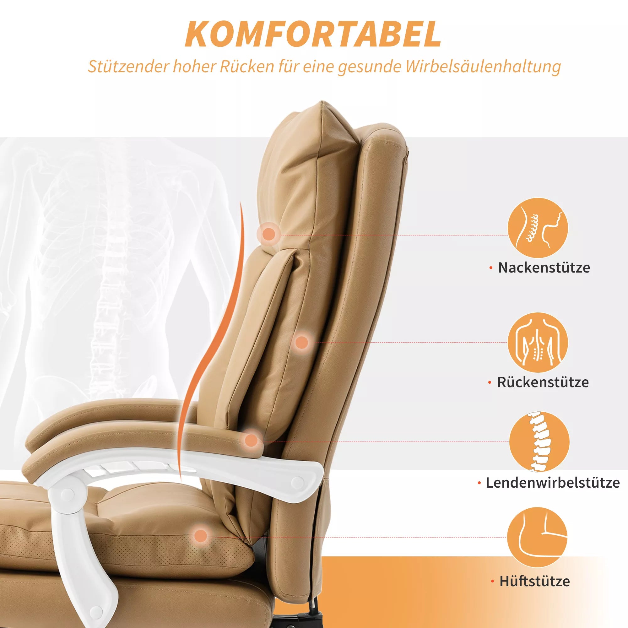 Biuro kėdė ergonomiška, su kojų atrama, iki 120 kg, šviesiai ruda