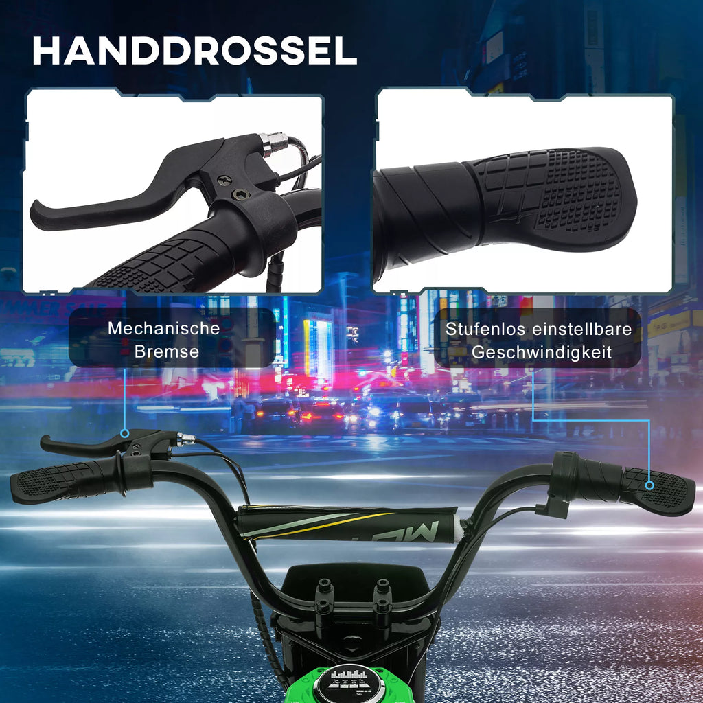 Vaikiškas elektrinis motociklas, 8–12 metų vaikams, iki 65 kg, žalias