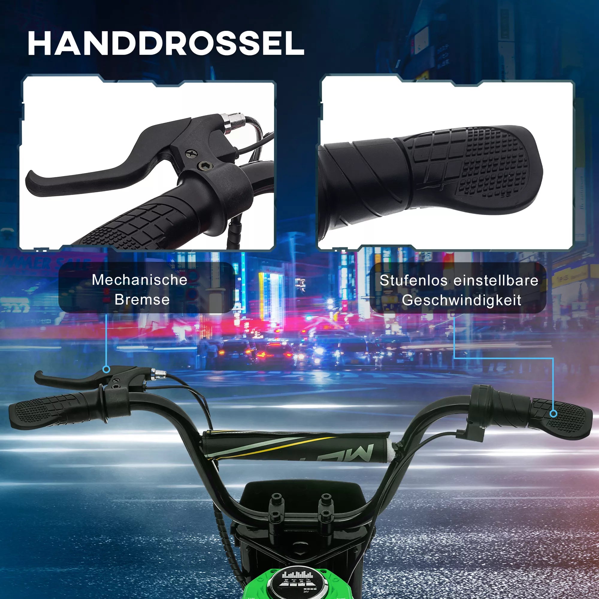 Vaikiškas elektrinis motociklas, 8–12 metų vaikams, iki 65 kg, žalias