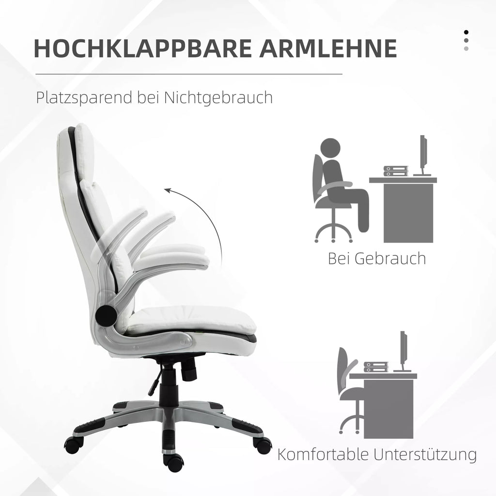 Ergonomiška biuro kėdė su atlenkiamais porankiais, aukščio reguliuojamas rašomojo stalo krėslas su svyravimo funkcija, storai paminkštinta kėdė su reguliuojamu paminkštintu porankiu 69 x 67 x 113-121 cm