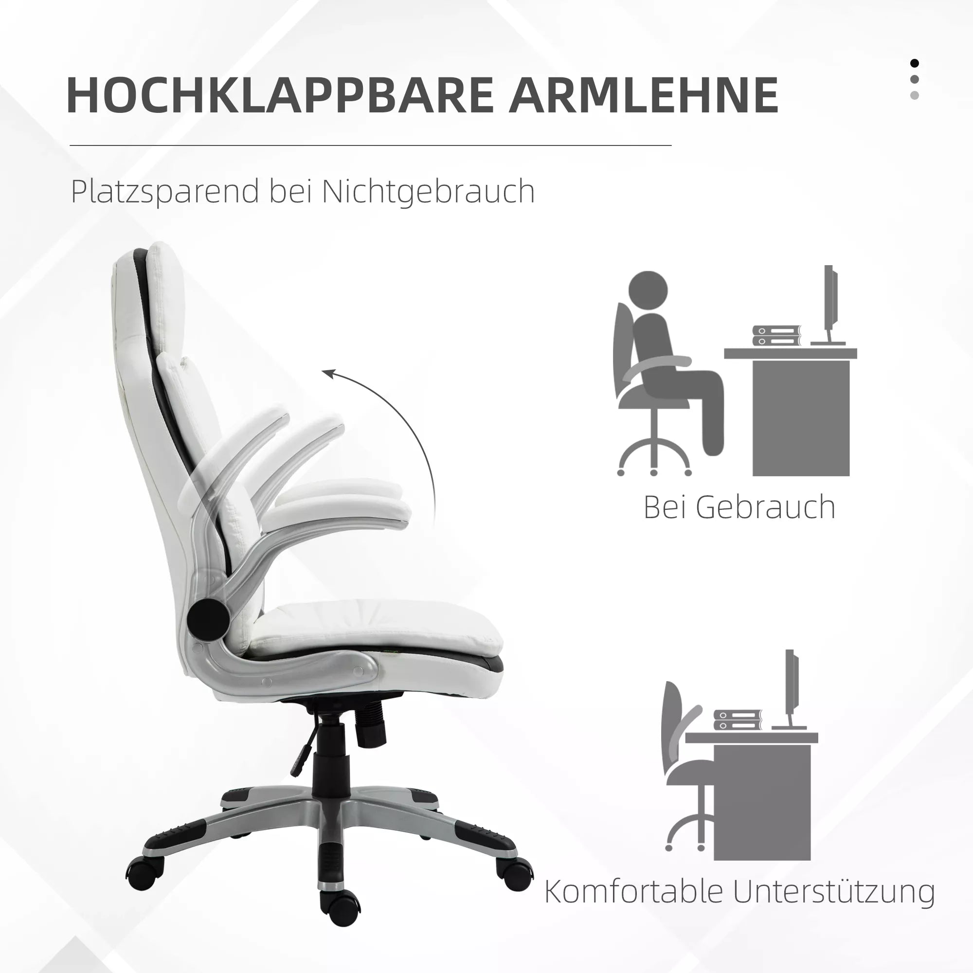Ergonomiška biuro kėdė su atlenkiamais porankiais, aukščio reguliuojamas rašomojo stalo krėslas su svyravimo funkcija, storai paminkštinta kėdė su reguliuojamu paminkštintu porankiu 69 x 67 x 113-121 cm