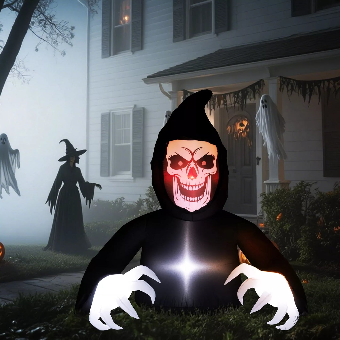 Outsunny Pripučiama Helovino puošmena, Grimasis Šmėkla, LED lemputės, pūstuvas, laidas