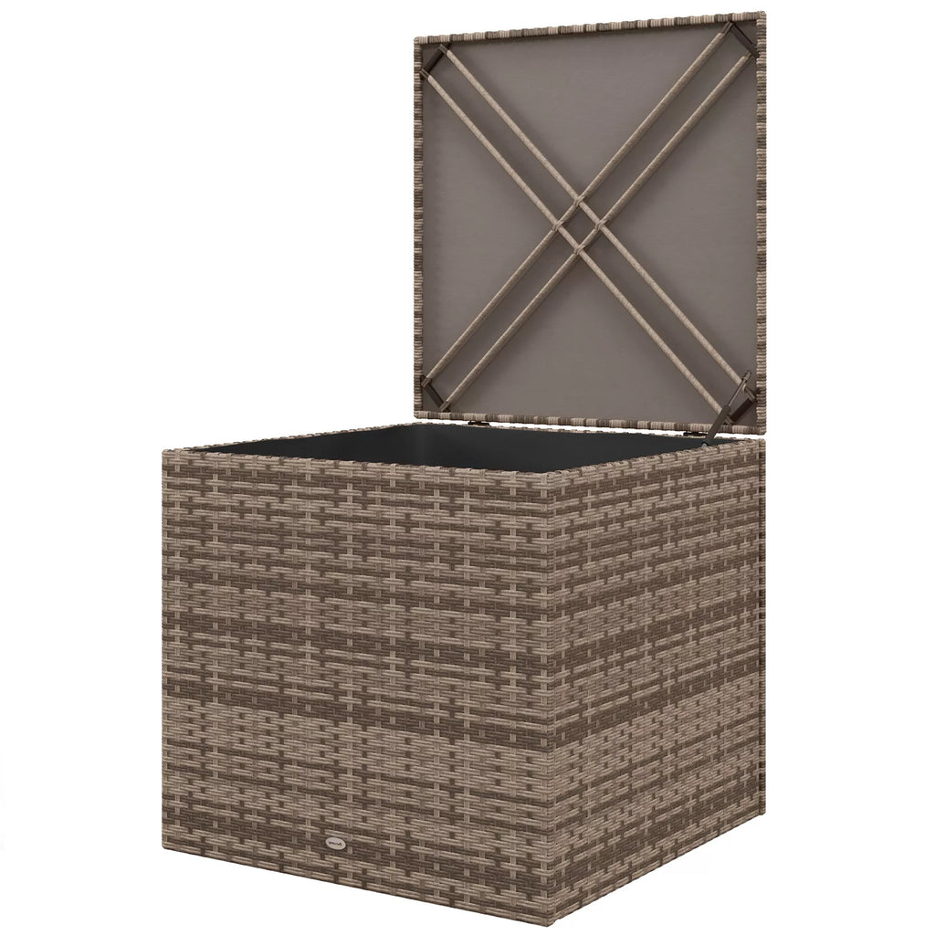 Polyrattan laikymo dėžė, audinio vidinis pamušalas, lengvai atidaroma/uždaroma, metalinis rėmas, 75B x 75T x 70H cm, juoda