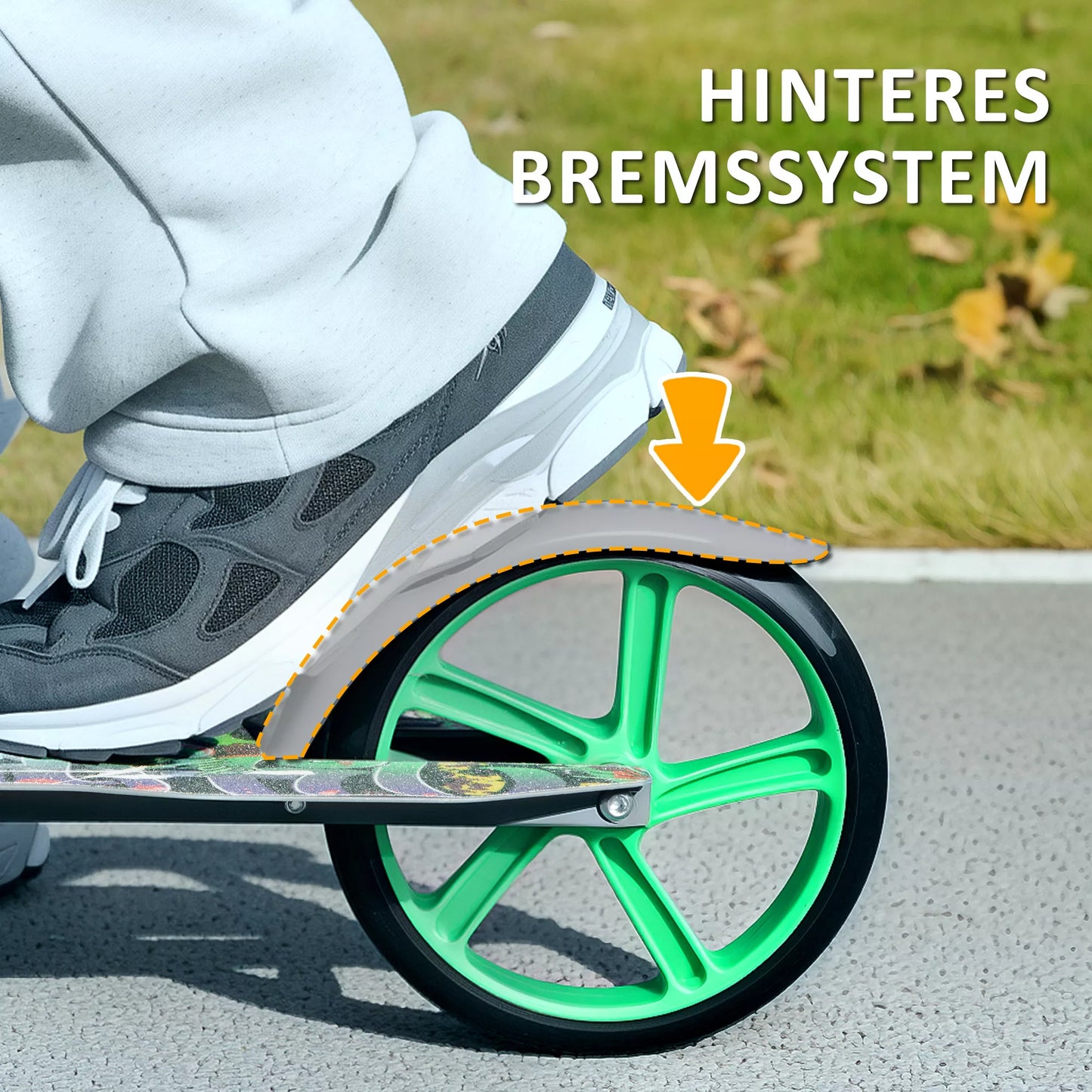 Tretroller, aukščio reguliuojamas, galinis stabdys, sulankstomas, 100 kg apkrova, žalias