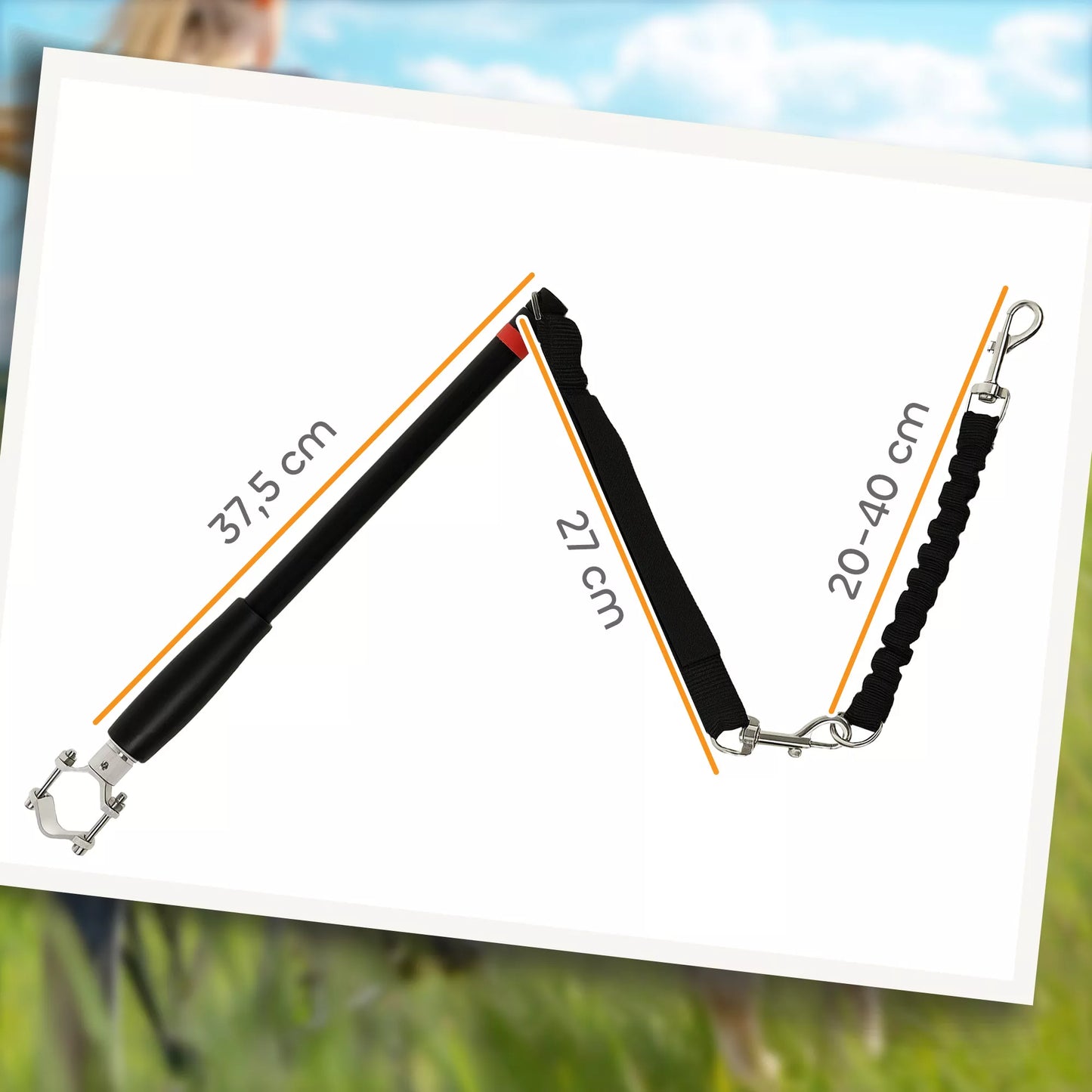 Šunų pavadėlis dviračiui, tampri virvė, plieninis vamzdis, 124 cm, Juoda