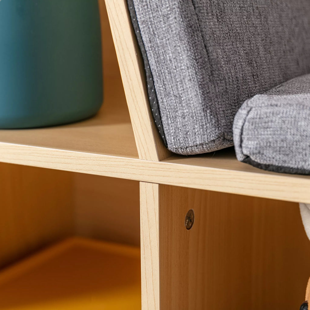 2-in-1 vaikų lentynos lentynos + suoliukas su pagalvėlėmis 103 cm × 30 cm × 62 cm Balta + Pilka