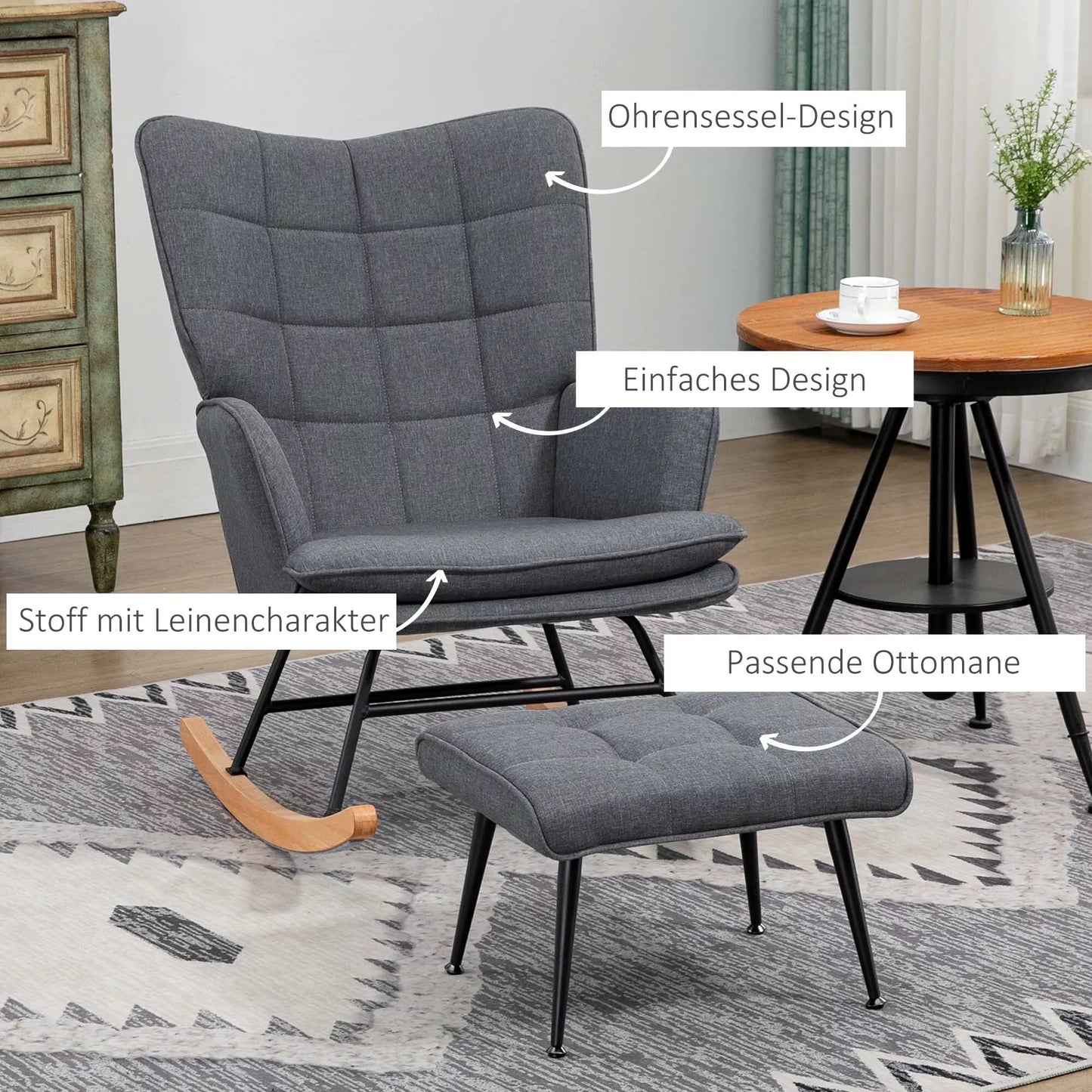 Supamas krėslas su pakoja, patogus, atlaiko iki 130 kg, lino imitacijos, 64x89x90cm, pilkos spalvos.