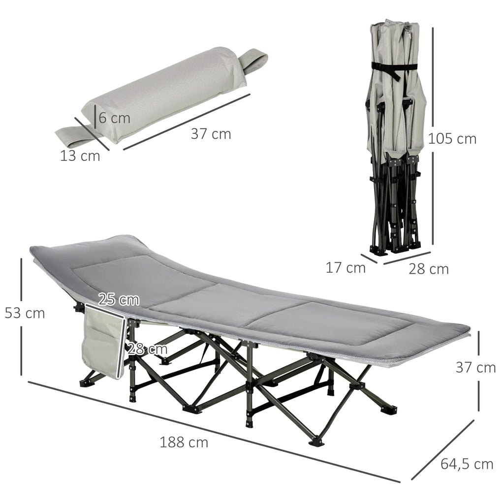 Sulankstomas lauko lovos Kempingo lova su čiužiniu Nešimo krepšys 188 x 64,5 x 53 cm Svečių lova, atlaikanti iki 150 kg svorio Kempingo gultas suaugusiems Sulankstoma lova lauke, sode Kempingo kelionėms Šviesiai pilka