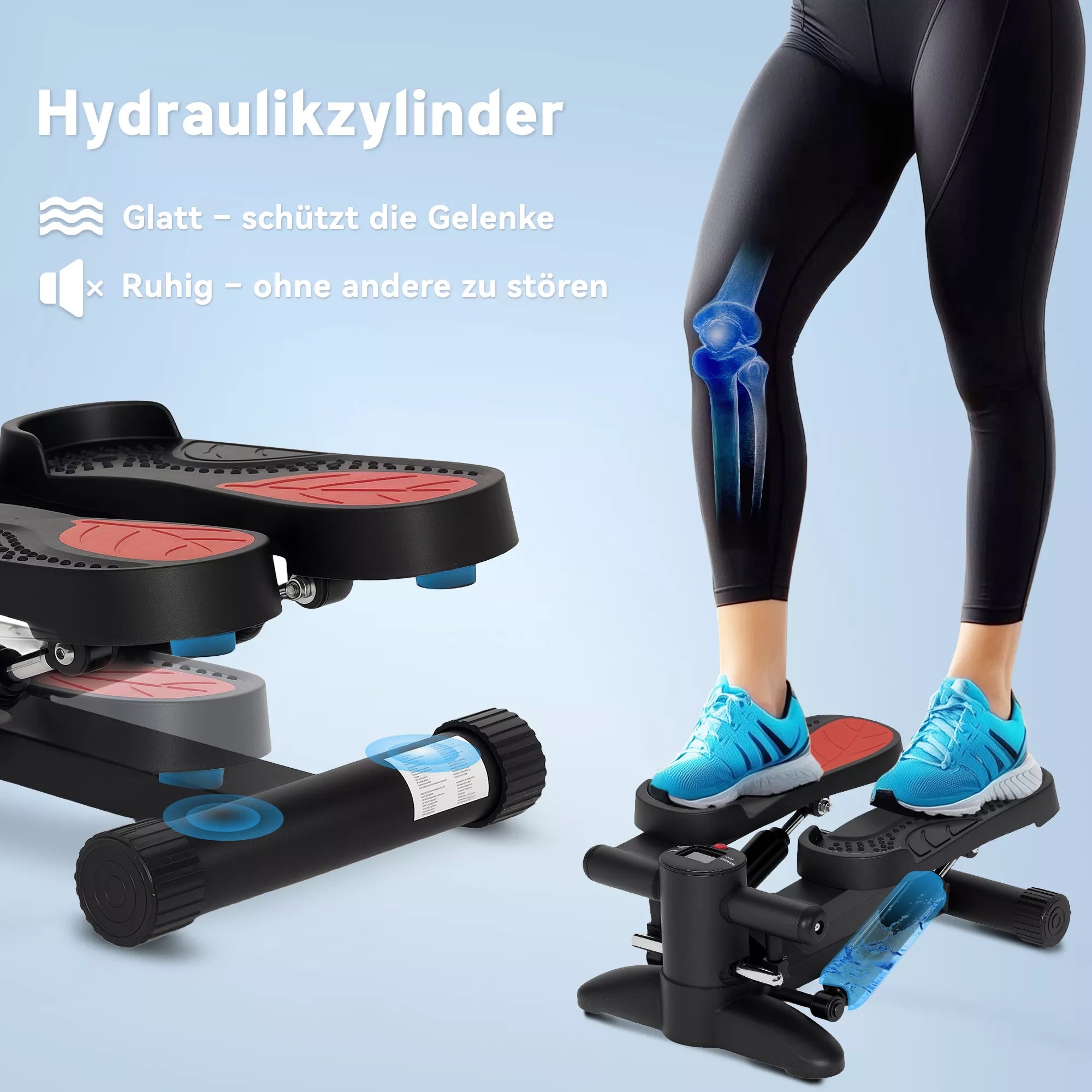 Mini treniruoklis, Kompaktiškas treniruoklis mankštai, Fitneso treniruoklis su LCD monitoriumi ir neslystančiais pedalais, Juodas