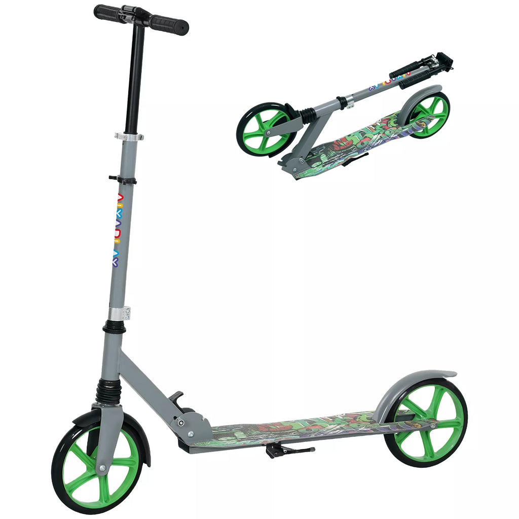 Tretroller, aukščio reguliuojamas, galinis stabdys, sulankstomas, 100 kg apkrova, žalias