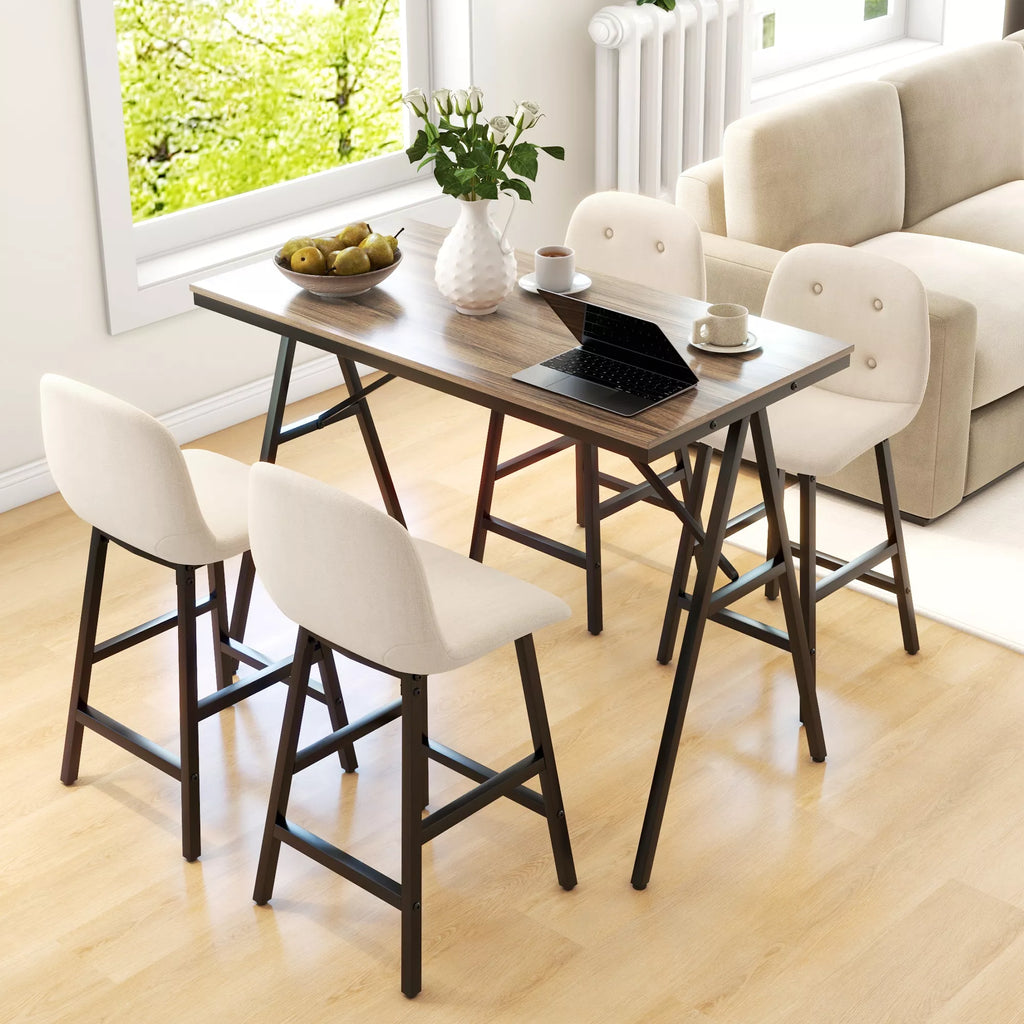 Sodo komplektas, 5 dalys, stalas ir 4 kėdės, sagų dygsniavimas, stora apmušalų apmušalai, linas, smėlio spalvos