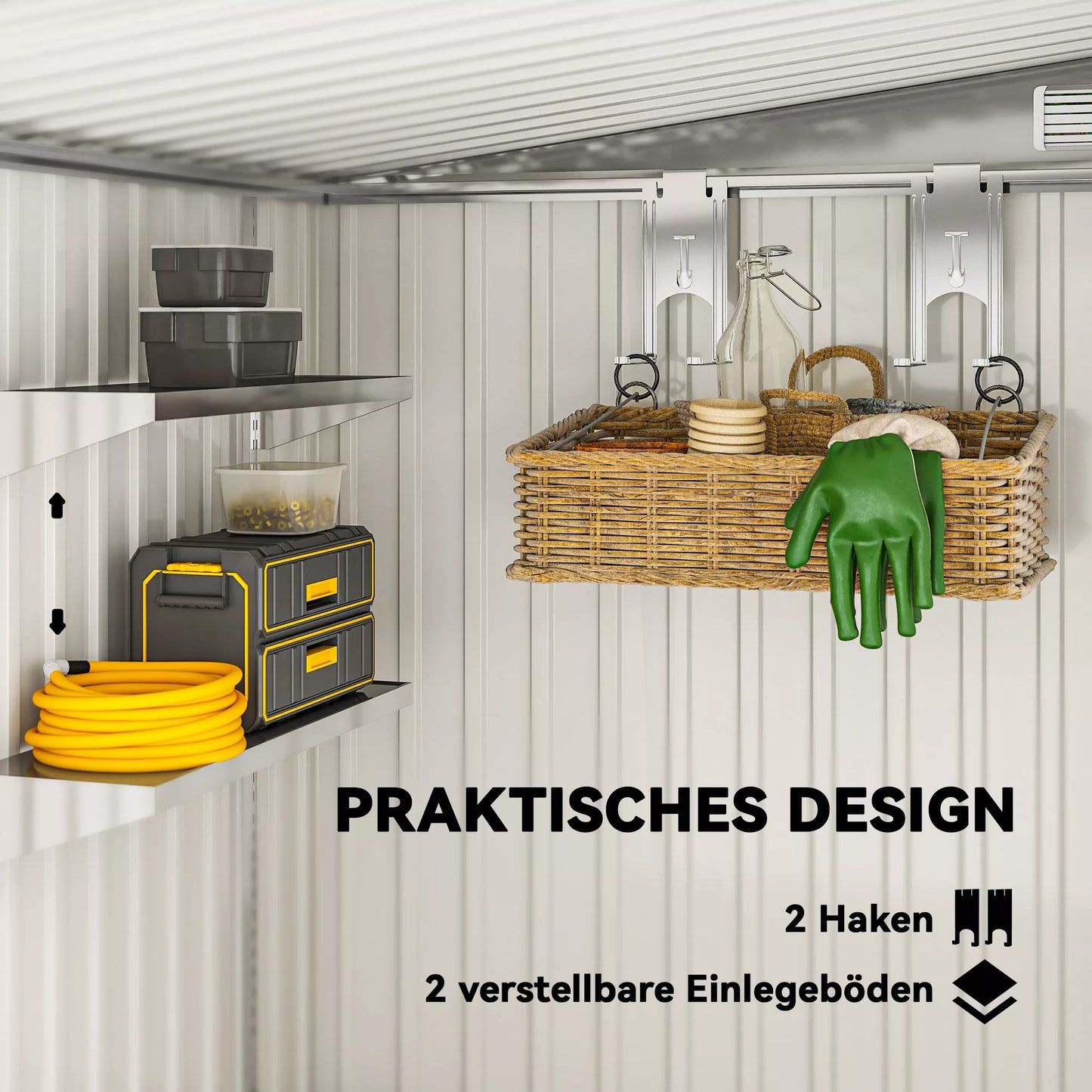 Metalinė sodo pašiūrė 2,81m² 154x206,5x181 cm su nuožulniu stogu, pamatu