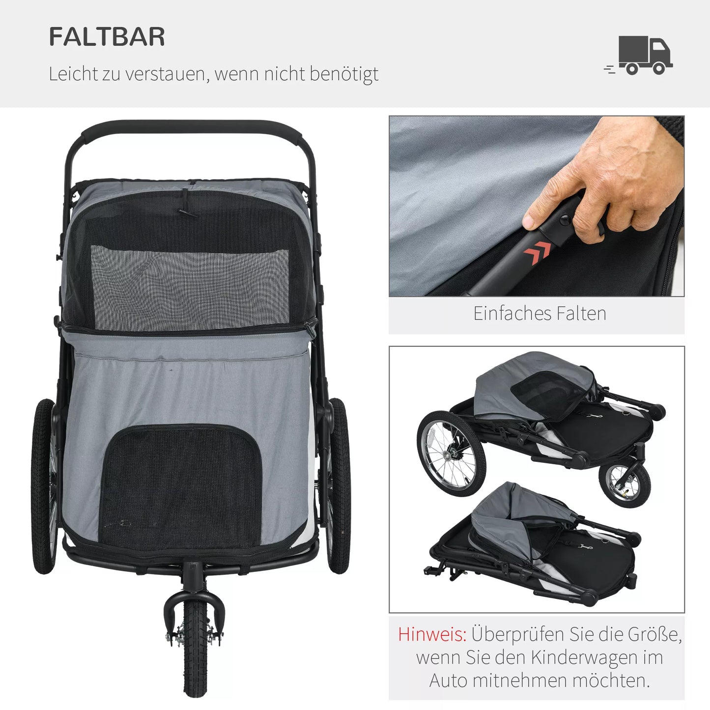 Šunų vežimėlis, sulankstomas, atsidarantis, su gulėjimo pagalvėle, plieninis rėmas, pilkos/juodos spalvos