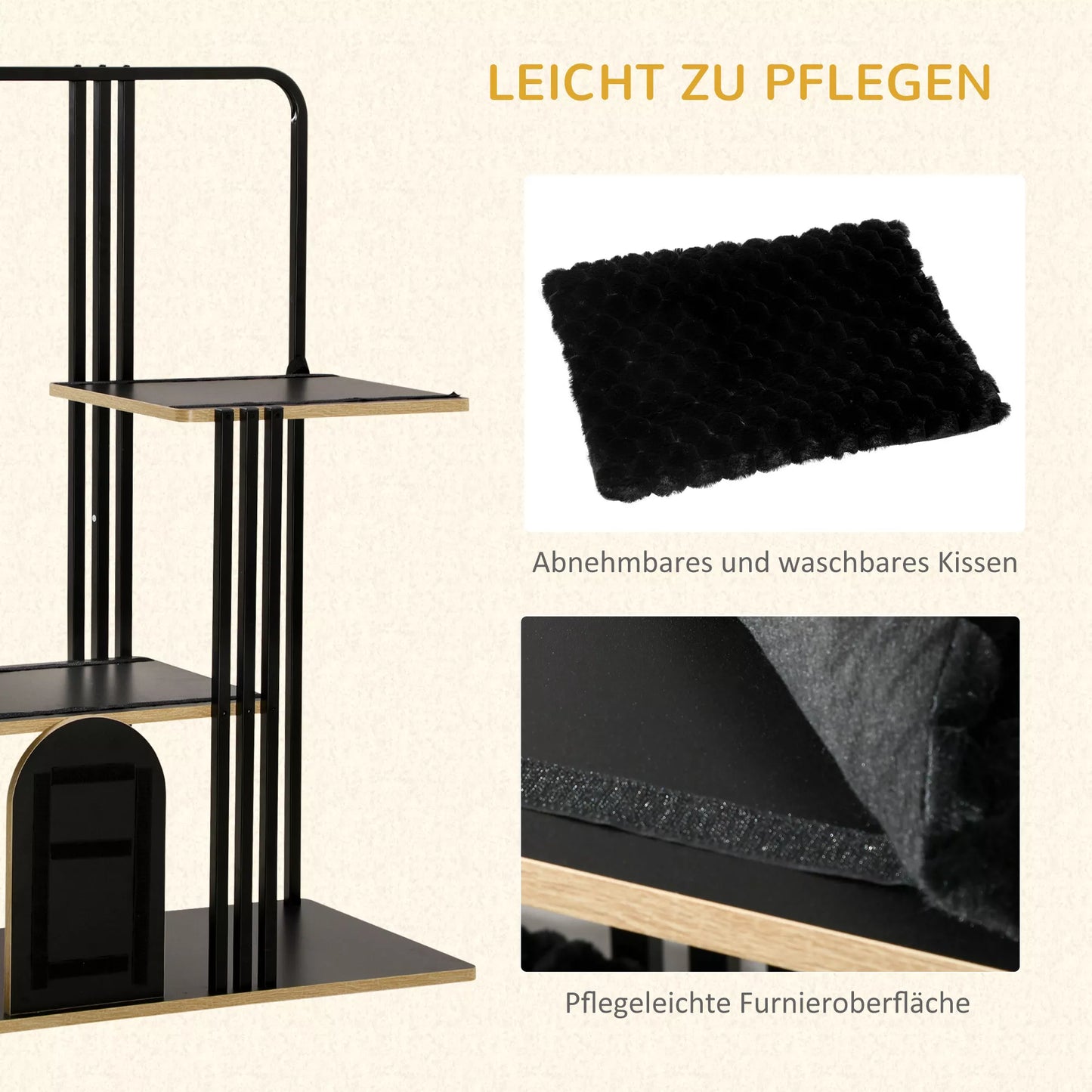 Kačių medis, pramoninio dizaino, 2 platformos, 2 gulimosios pagalvėlės, subraižymo sienelė, plieninis rėmas, juodos spalvos, 85 x 48 x 128 cm