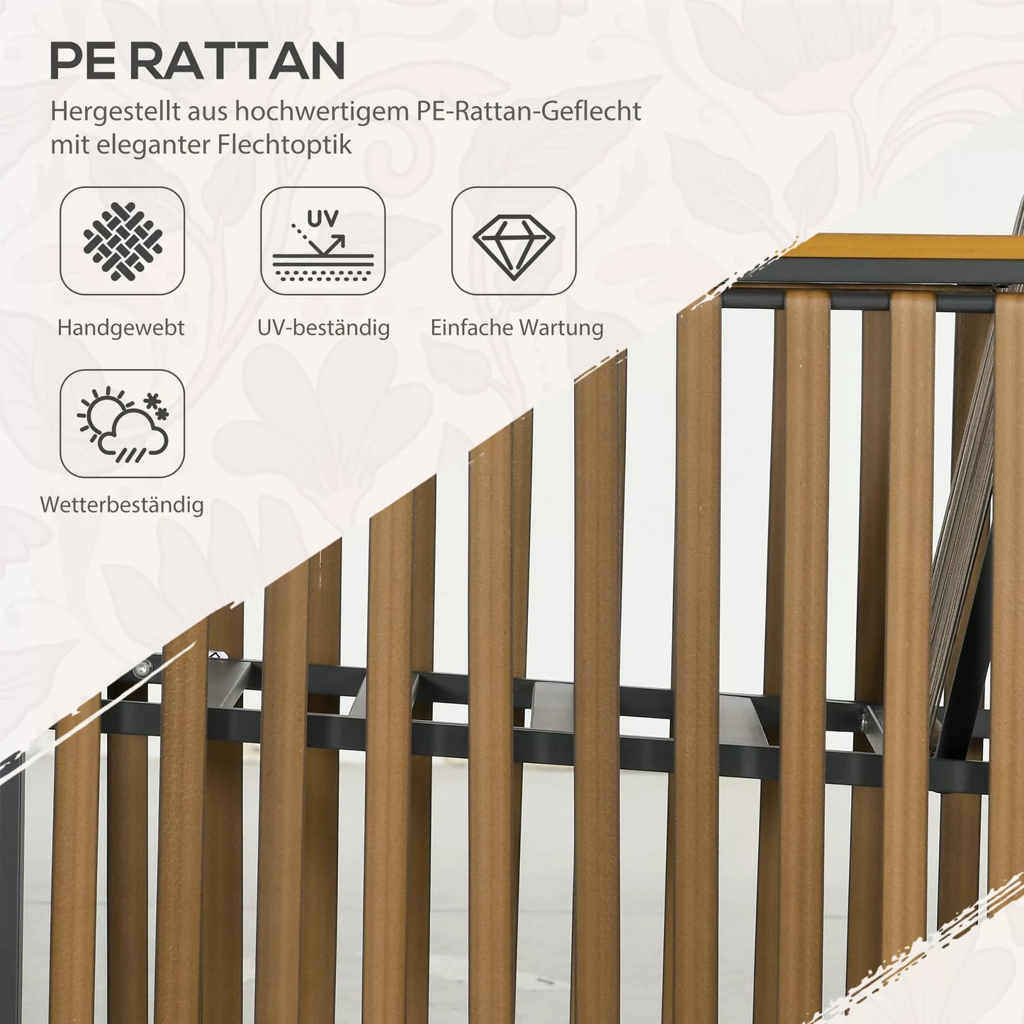 Sodo baldų komplektas, 3 dalių, su pagalvėlėmis, medžio imitacija, nerūdijančio plieno rėmas, pilkos spalvos
