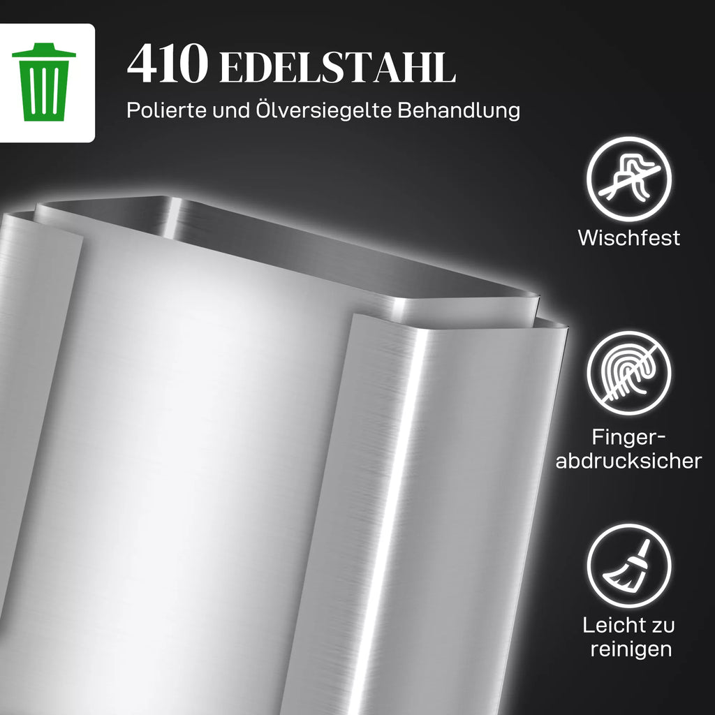 Šiukšliadėžė su 2 x 20 l skyrių, „Soft-Close“ dangčiu, atspari pirštų atspaudams, iš nerūdijančio plieno, sidabrinė
