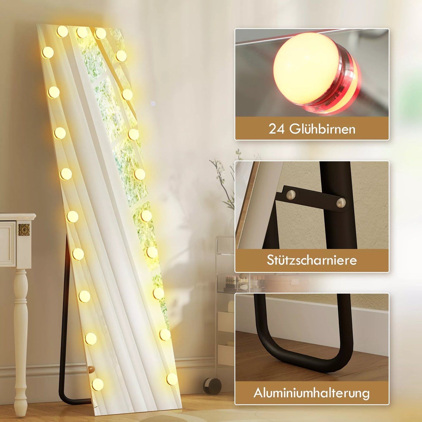 Visą kūną atspindintis veidrodis 150x40 cm RGB LED stovas su 21 lempute 7 šviesos spalvos Touch jungiklis Atminties funkcija