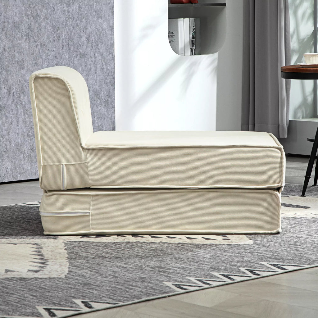 Grindų sofa, sulankstomas svečių čiužinys, lengvas, aksomuotas apvalkalas, 73x100x65 cm, kreminės baltos spalvos
