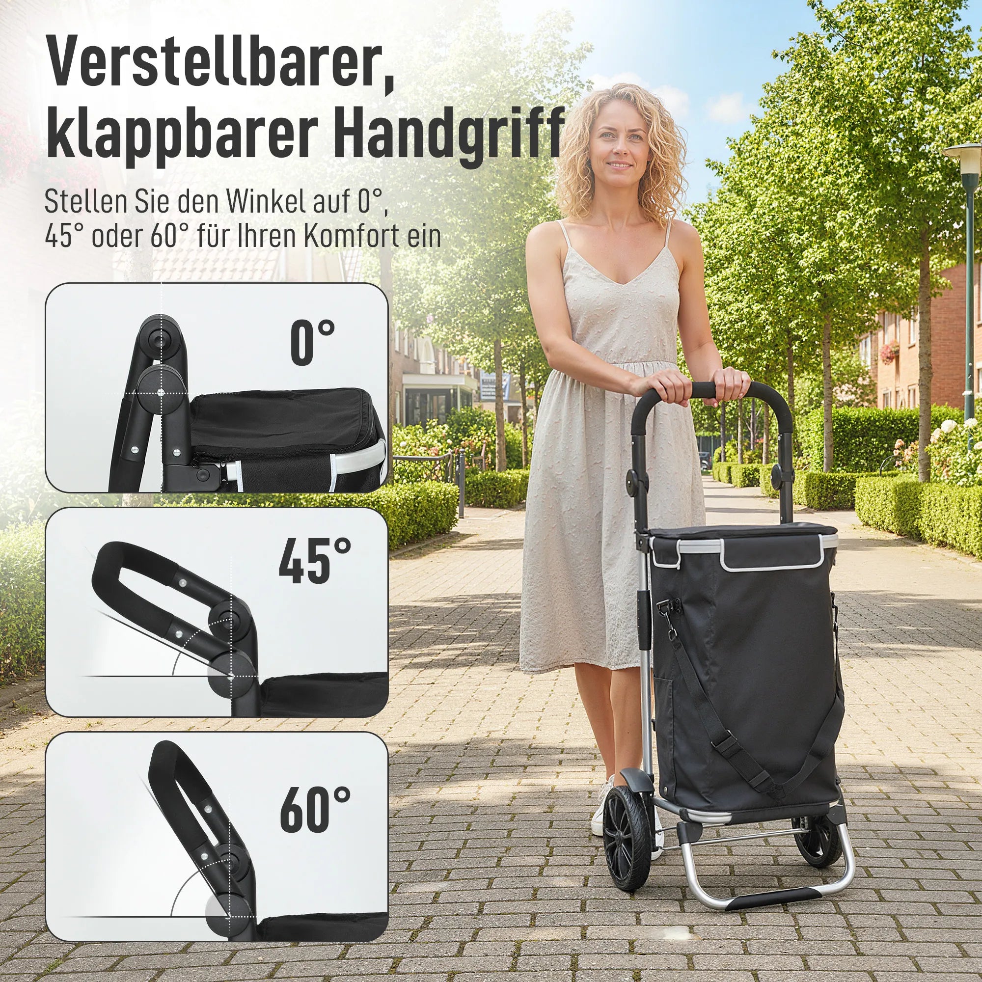 3-in-1 sulankstomas pirkinių vežimėlis, kurio talpa 40 l, vežimėlis gali išlaikyti iki 25 kg svorį, su šaldymo skyriumi, juodos spalvos