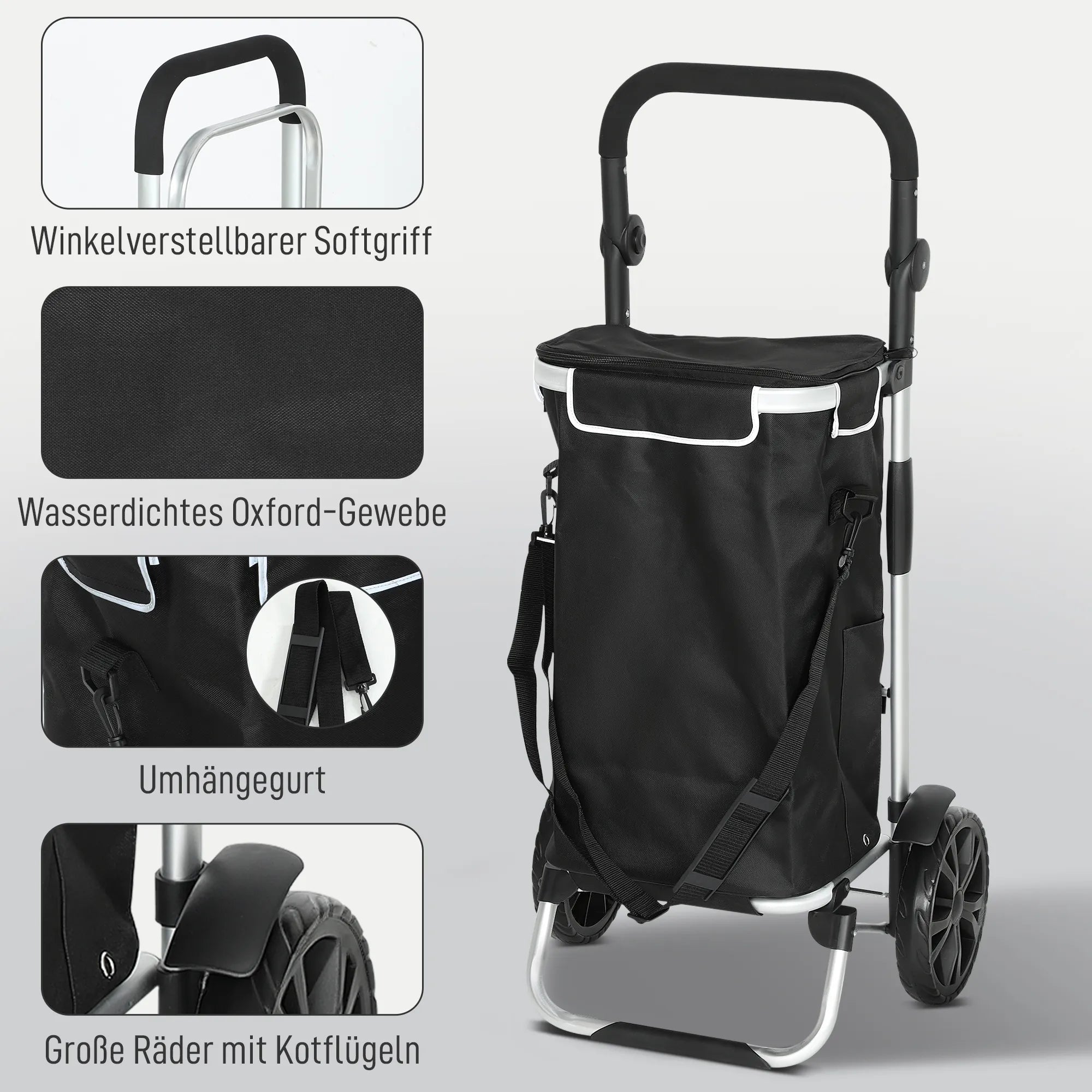 3-in-1 sulankstomas pirkinių vežimėlis, kurio talpa 40 l, vežimėlis gali išlaikyti iki 25 kg svorį, su šaldymo skyriumi, juodos spalvos