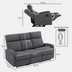 3-Sitzer-Sofa, individuell verstellbare Rückenlehnen, Fußstütze, Stoffbezug, Metall, Grau