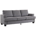 3 vietų sofa, svetainės sofa 3 asmenims, audinio apmušalas, plieninis rėmas, minkšta sofa, pilka