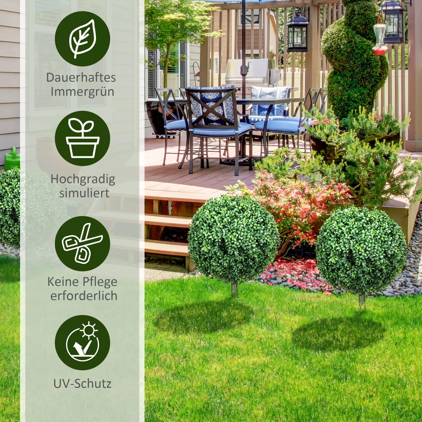 Dirbtinis buksmedis 2 vnt. rinkinyje, realistiškas, atsparus oro sąlygoms, lengvai prižiūrimas, 70 cm