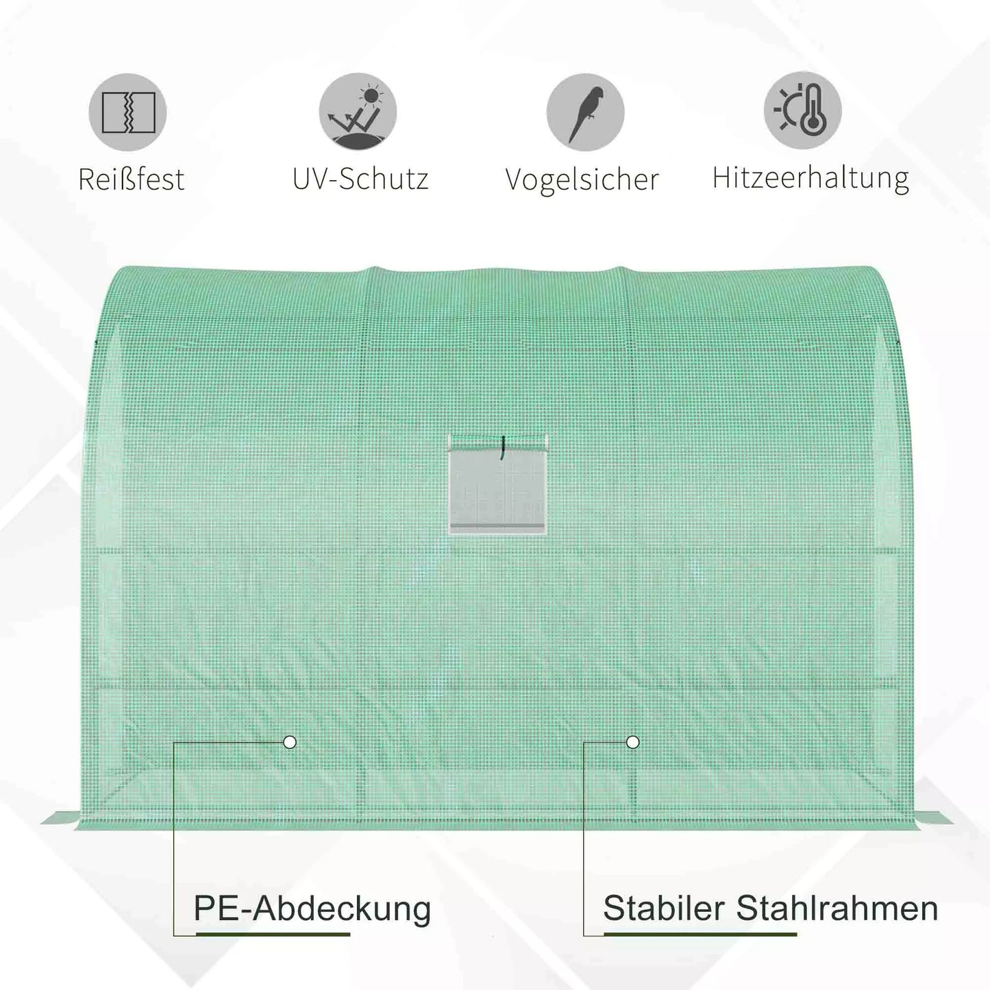 Šiltnamis, sodo šiltnamis su plastiko danga, atsparus UV spinduliams, 3 aukštai, užtrauktukinės durys, žalias