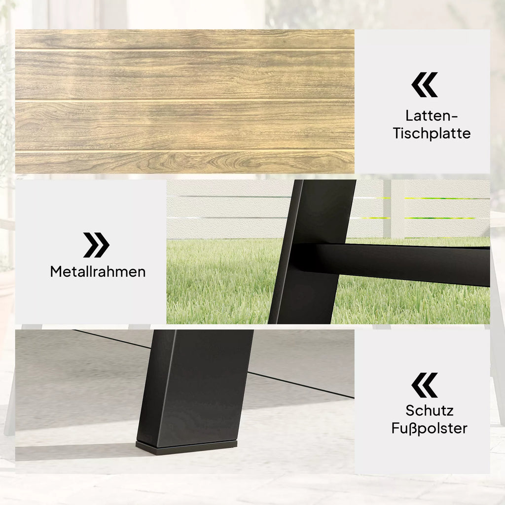 Lauko staliukas, stačiakampis metalinis staliukas su medžio imitacijos stalviršiu, 100 x 55 cm, rudas