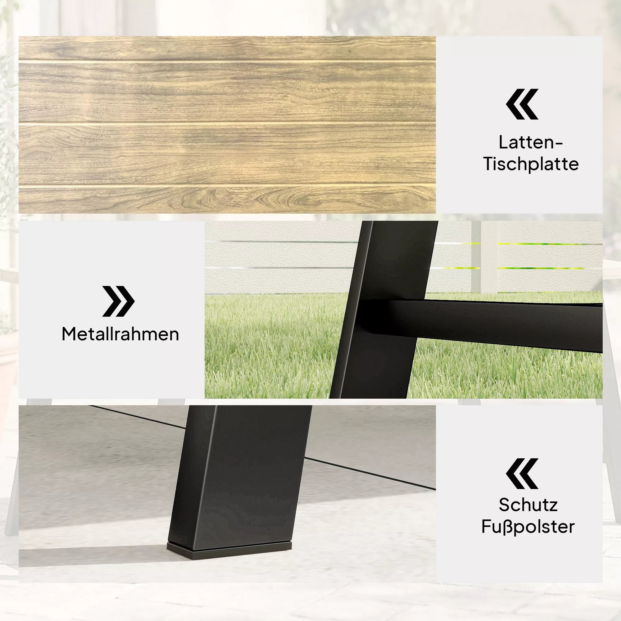 Lauko staliukas, stačiakampis metalinis staliukas su medžio imitacijos stalviršiu, 100 x 55 cm, rudas