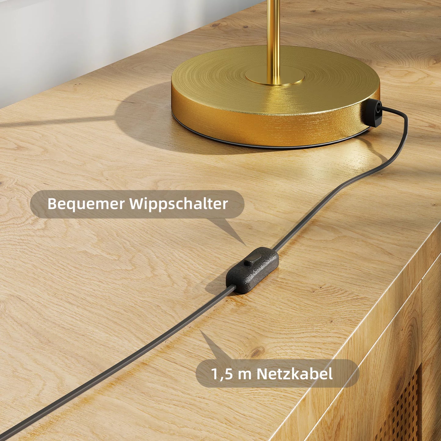 Stalinė lempa su šilta LED šviesa, metalo pagrindu, gintaro spalvos stiklo gaubtu, Ø23 x 40 cm, auksinė