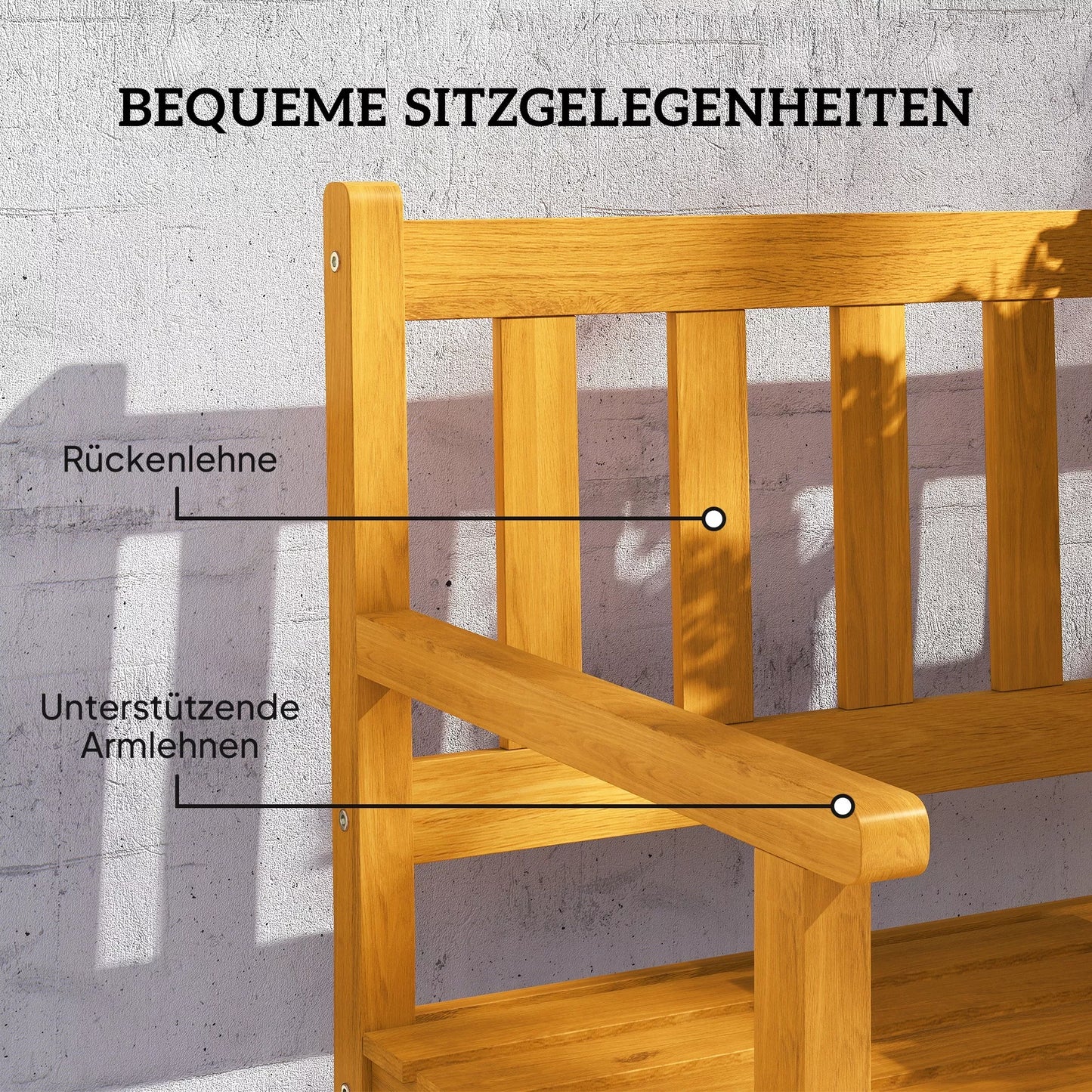 2-vietis medinis sodo suolas, atsparus oro sąlygoms, su atlošu ir porankiais, 320 kg apkrova 149x56,5x89cm, tikmedis