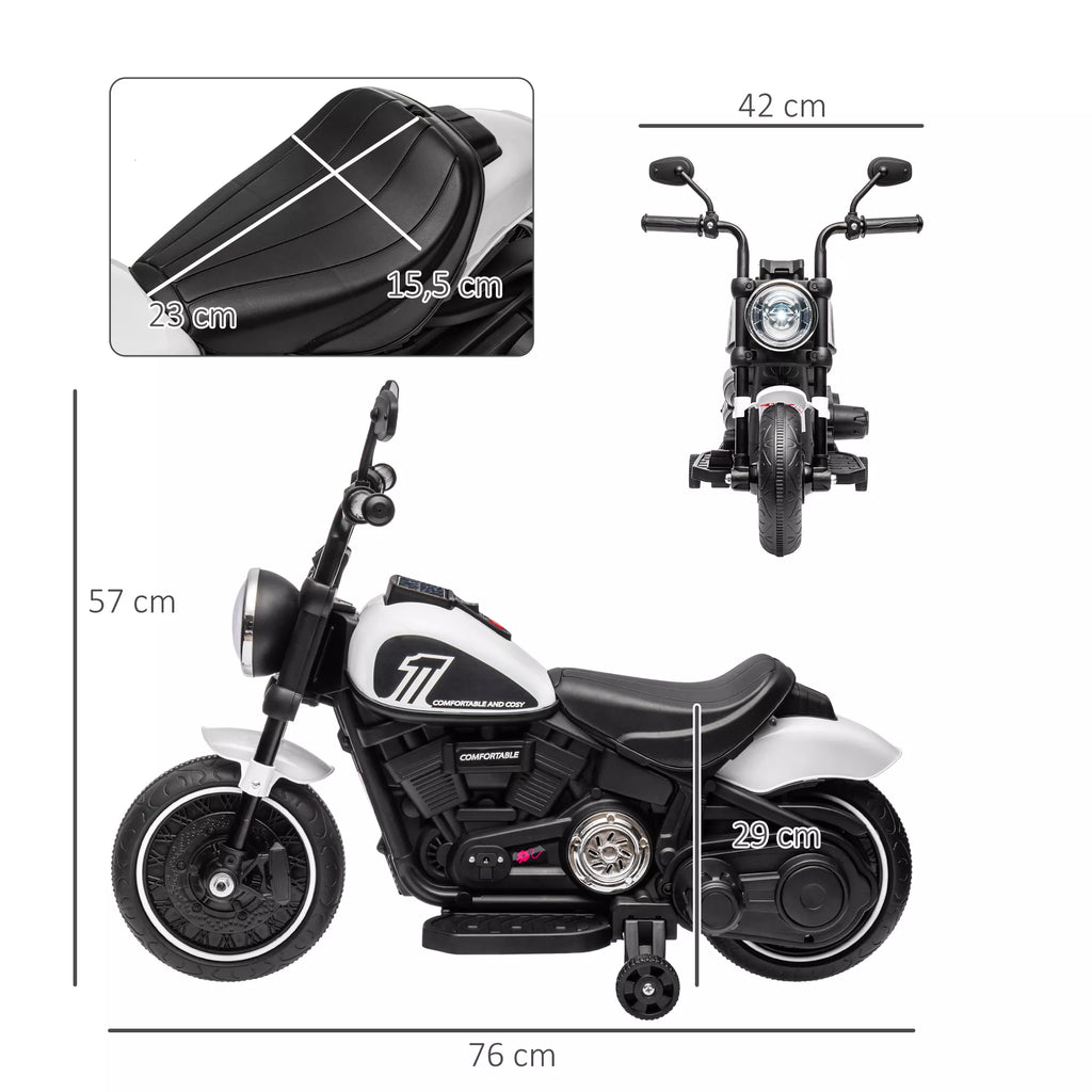 Vaikiško motociklo matmenų schema: 76 cm ilgio