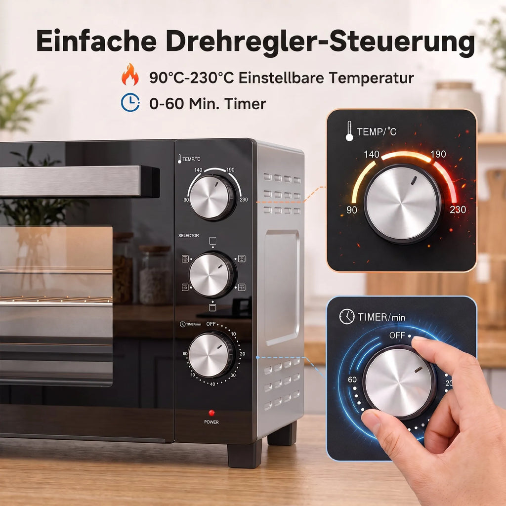 36 l talpos mini orkaitė su konvekcija, 90–230 °C, 1500 W