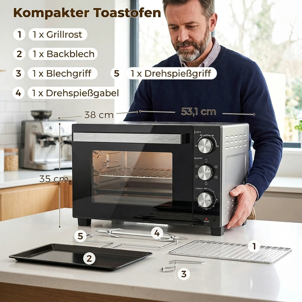 36 l talpos mini orkaitė su konvekcija, 90–230 °C, 1500 W